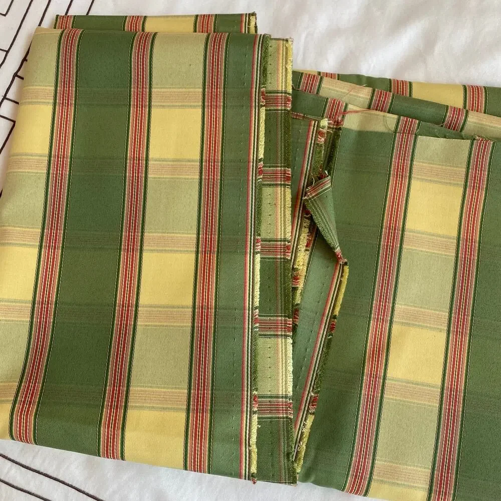 Green & Yellow Striped‎ Fabric with a Touch of Red Interwoven Fabric 57